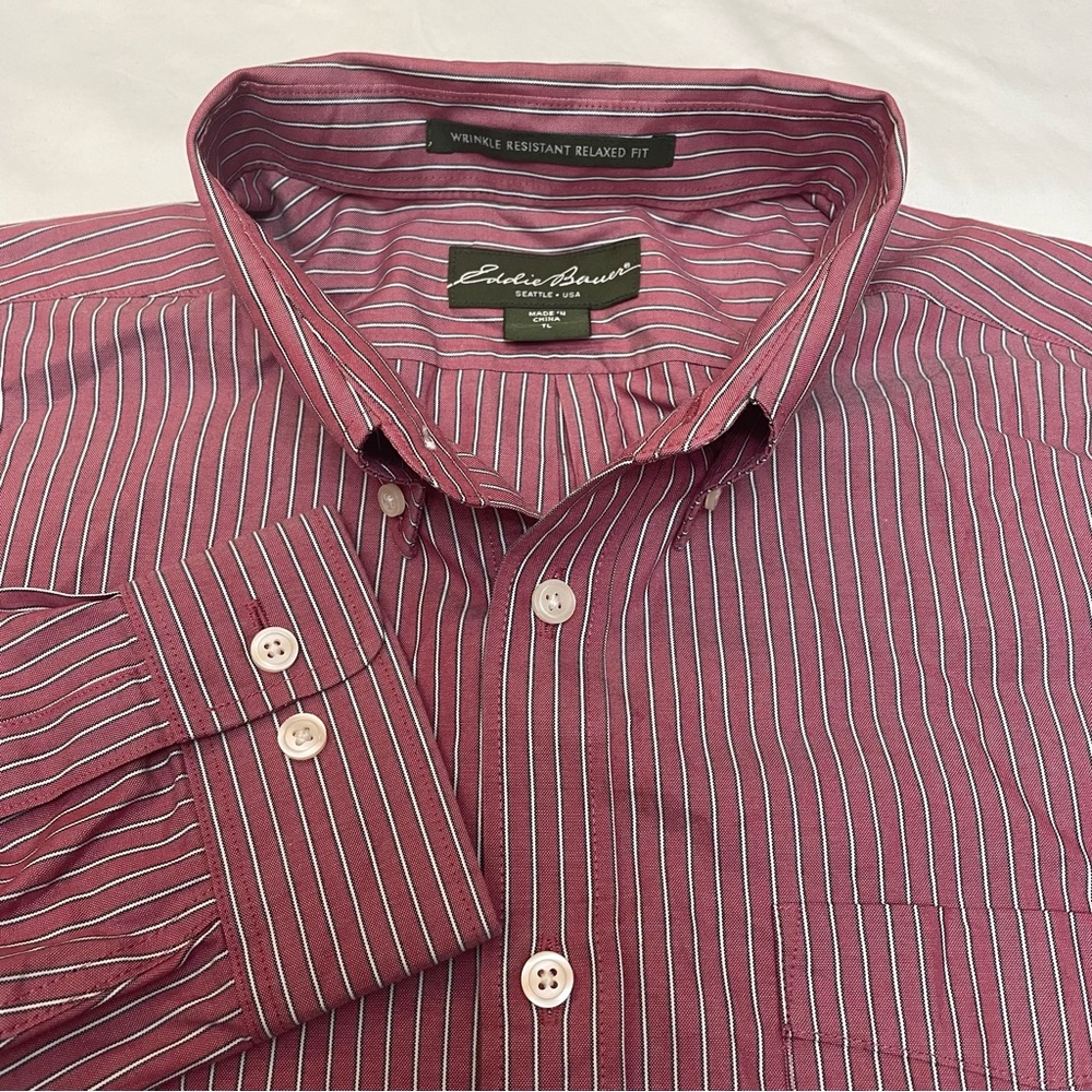 Eddie Bauer Men’s Relaxed Fit Striped Button Down Shirt Long Sleeve Tall Large